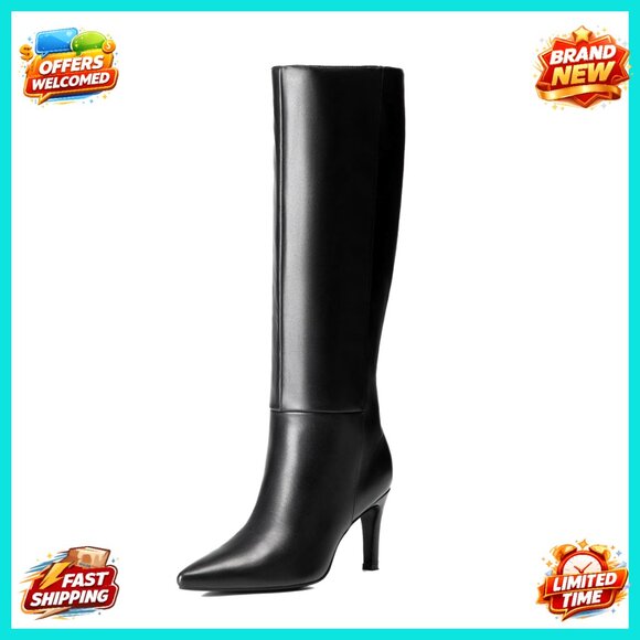 Knee High Stiletto Boots Pointed Toe Side Zipper Elegant Chic Dress Fashion
